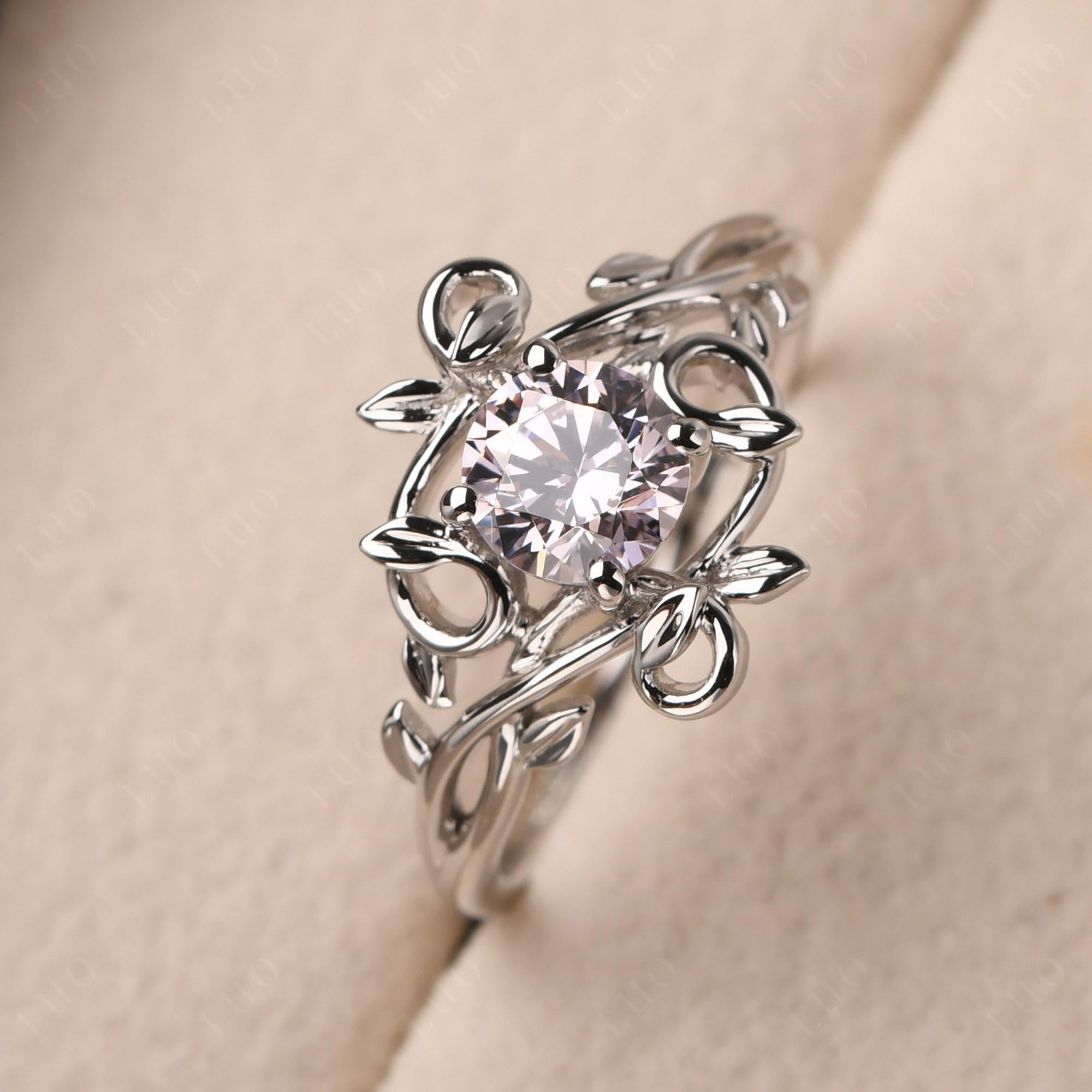 Round Cut Pink Cubic Zirconia Leaf Ring - LUO Jewelry