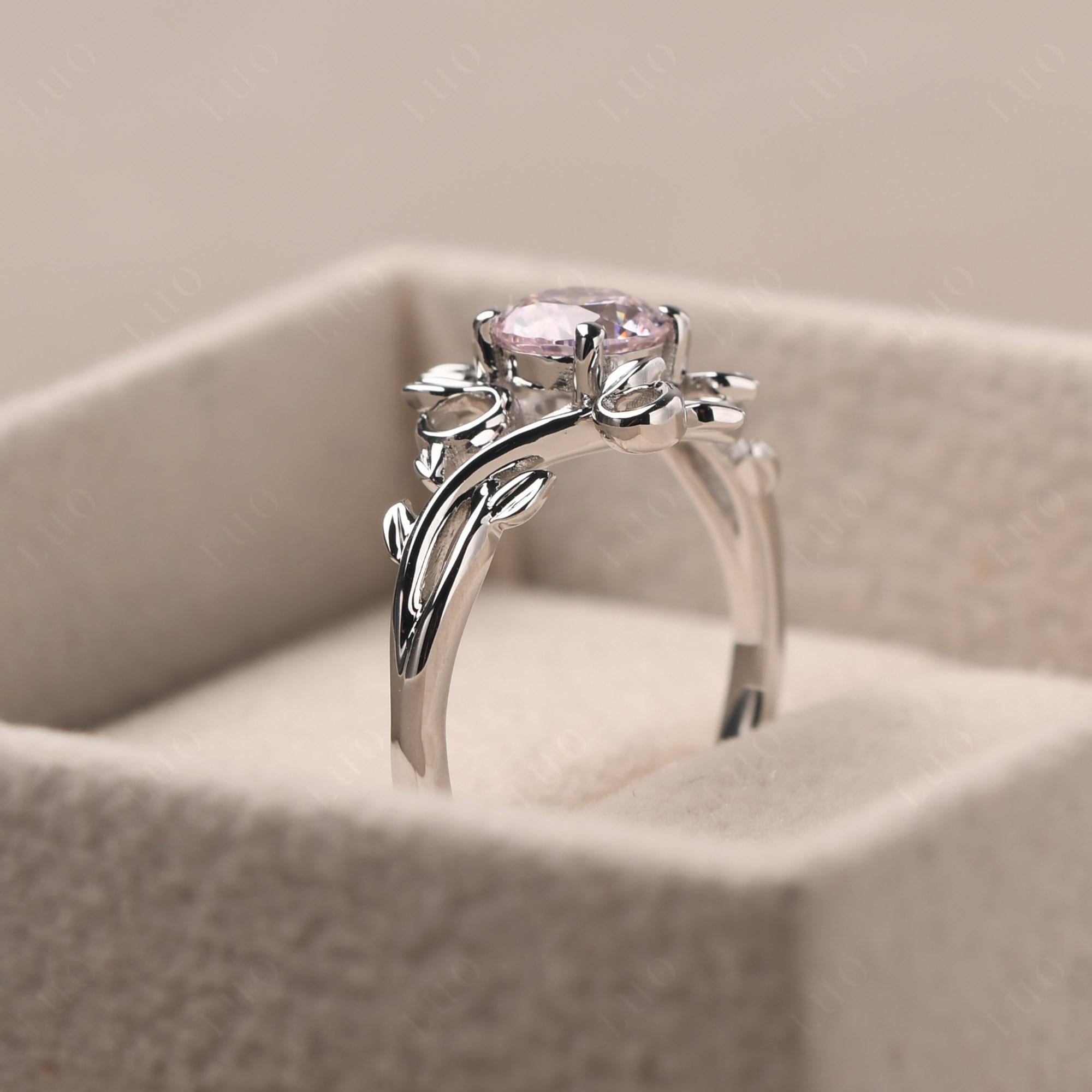 Round Cut Pink Cubic Zirconia Leaf Ring - LUO Jewelry