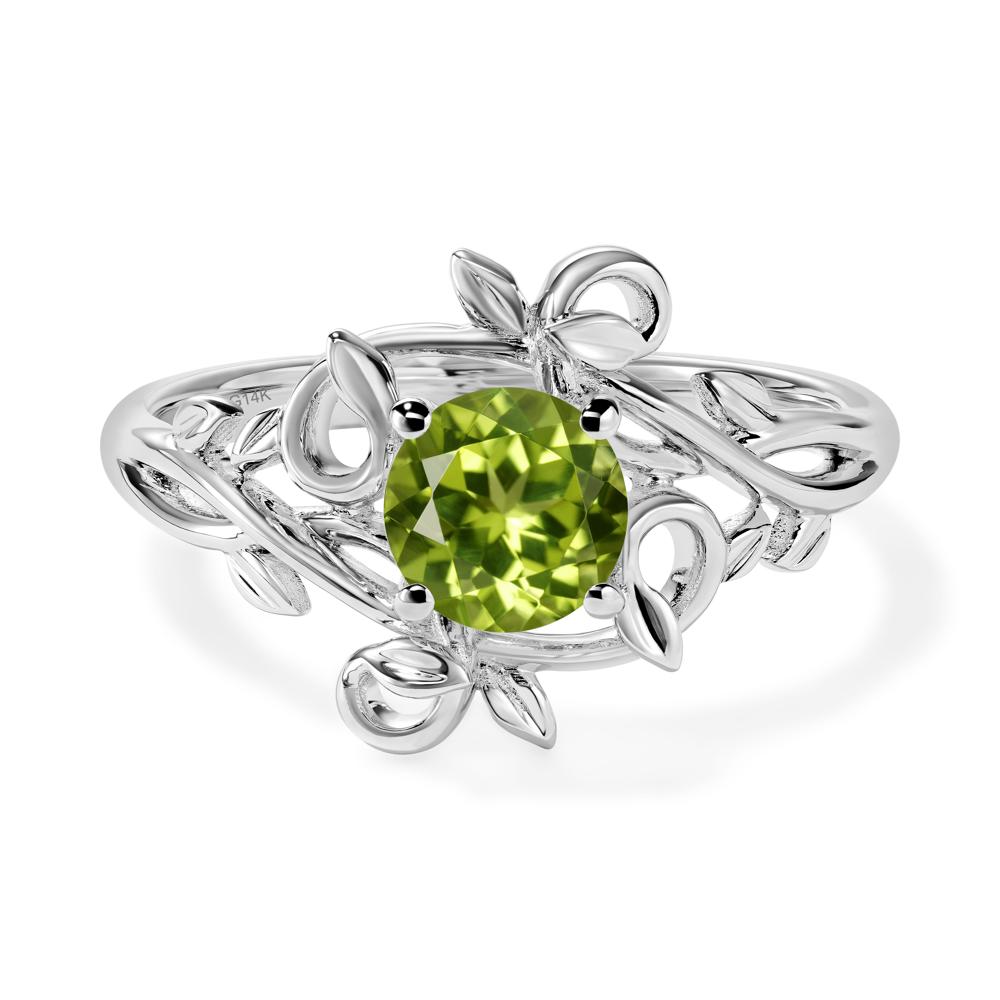 Round Cut Peridot Leaf Ring - LUO Jewelry #metal_14k white gold