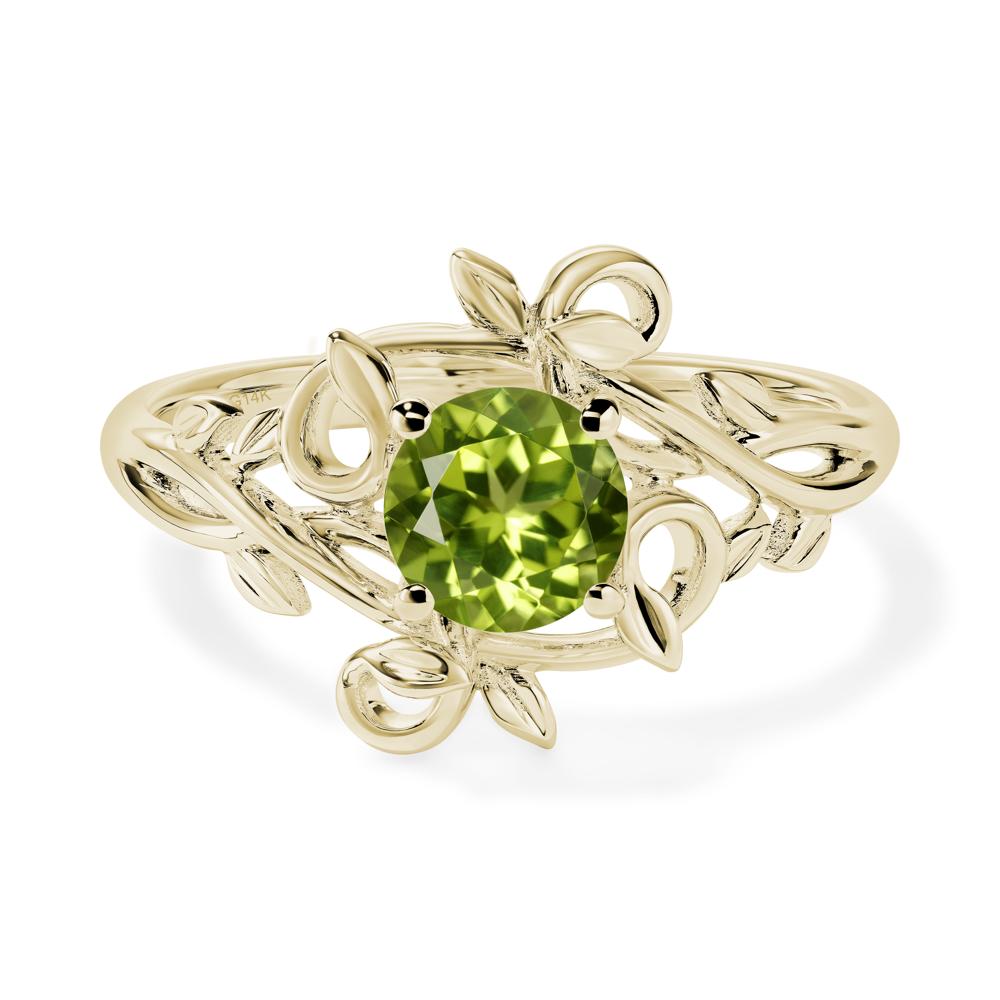 Round Cut Peridot Leaf Ring - LUO Jewelry #metal_14k yellow gold