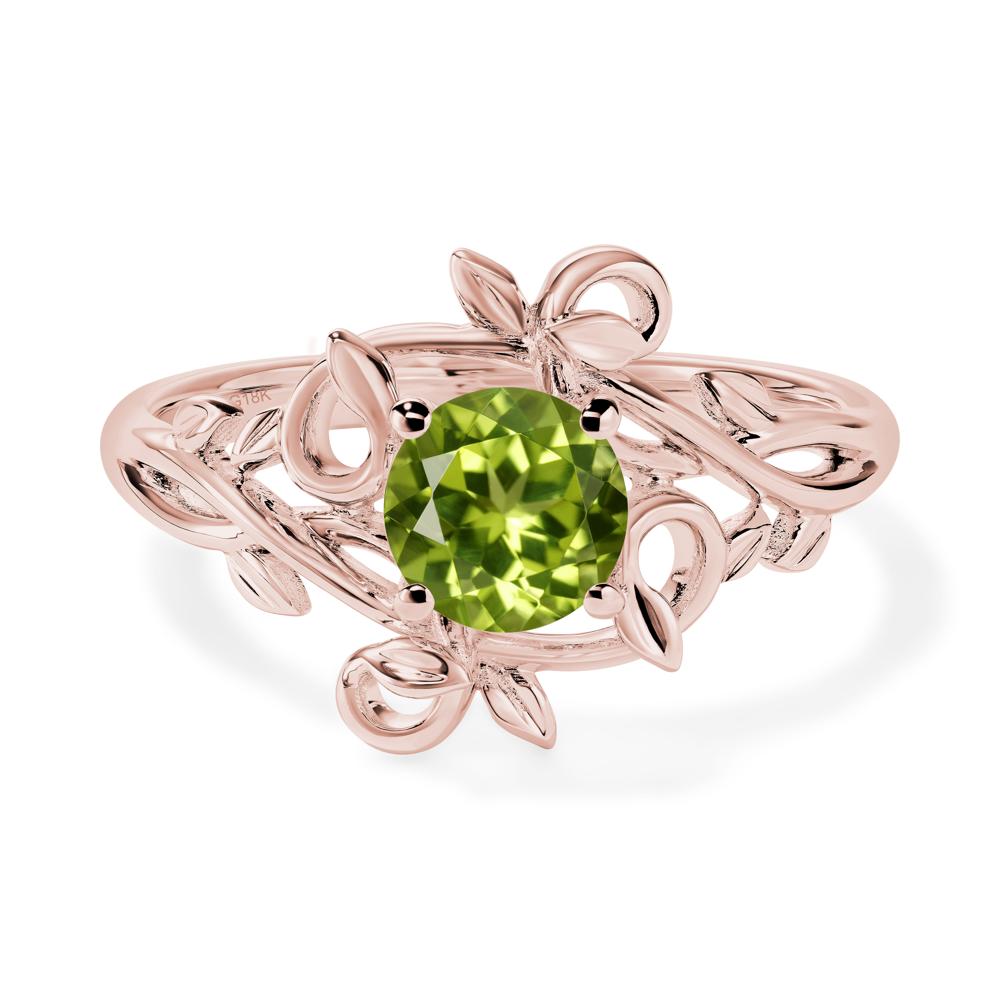 Round Cut Peridot Leaf Ring - LUO Jewelry #metal_18k rose gold