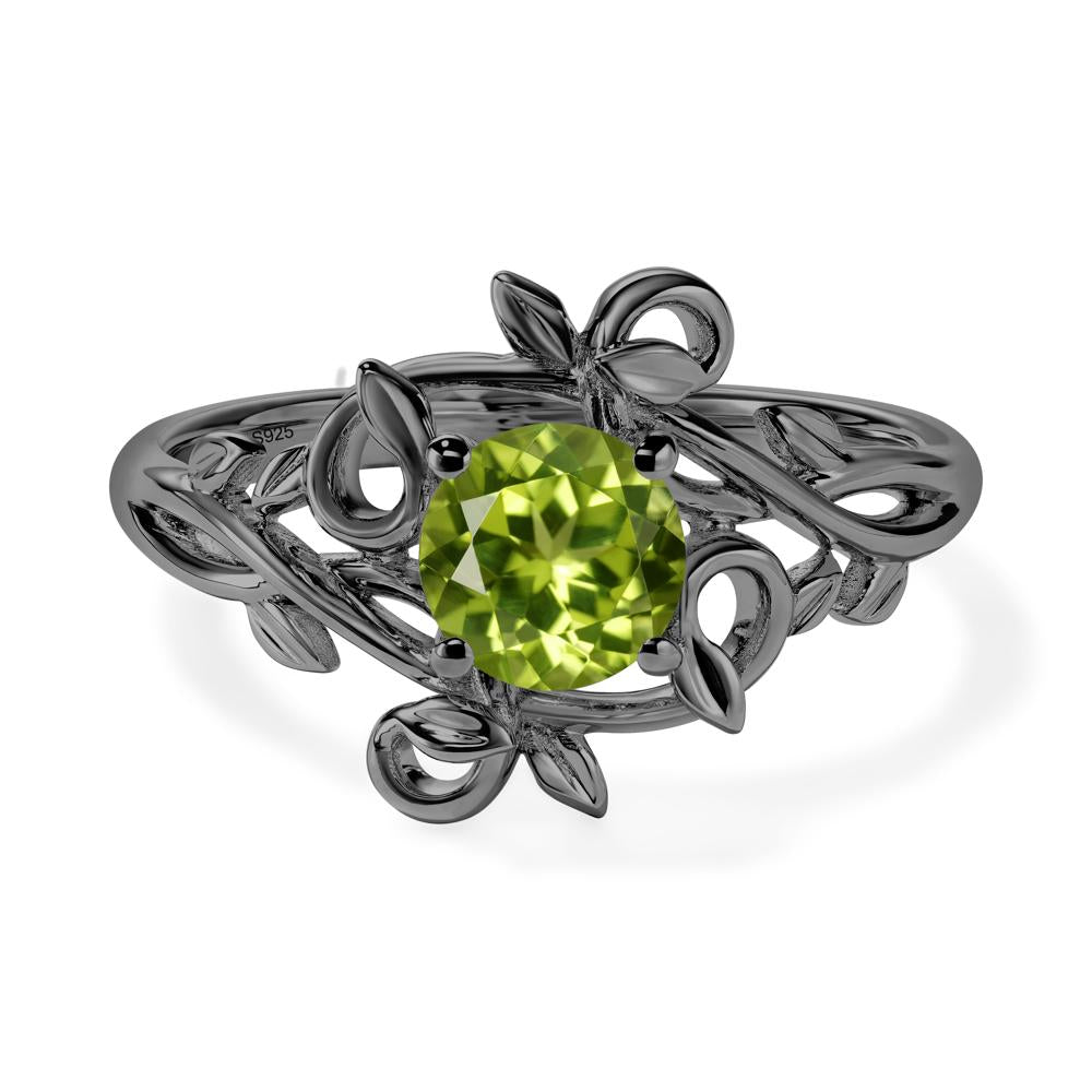 Round Cut Peridot Leaf Ring - LUO Jewelry #metal_black finish sterling silver