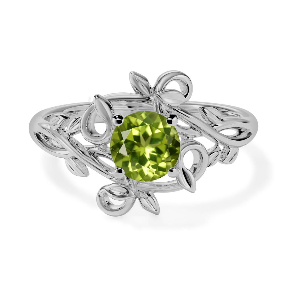 Round Cut Peridot Leaf Ring - LUO Jewelry #metal_platinum