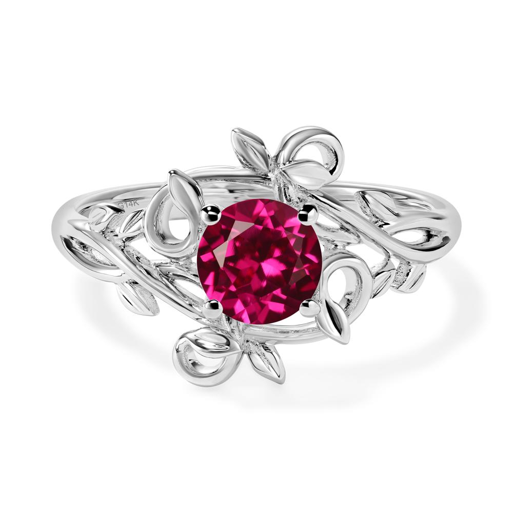 Round Cut Lab Created Ruby Leaf Ring - LUO Jewelry #metal_14k white gold