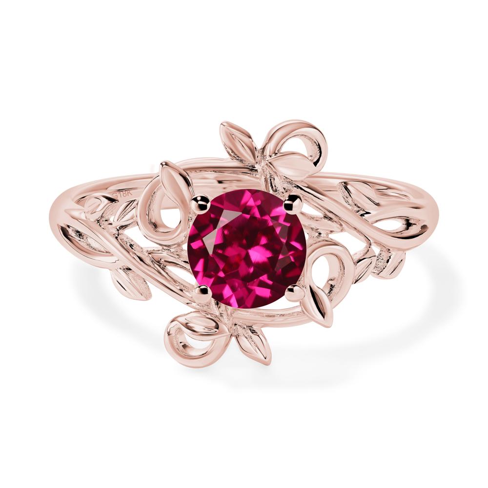 Round Cut Lab Created Ruby Leaf Ring - LUO Jewelry #metal_18k rose gold