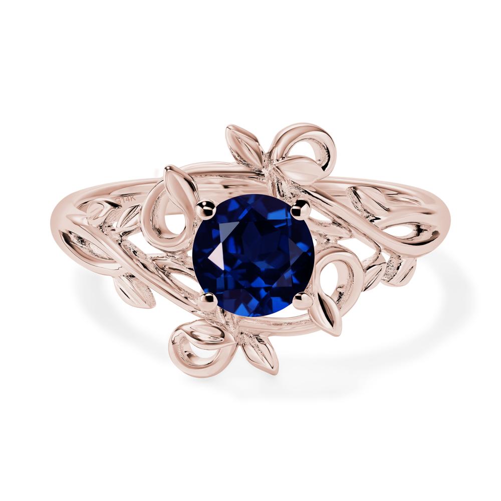 Round Cut Lab Sapphire Leaf Ring - LUO Jewelry #metal_14k rose gold