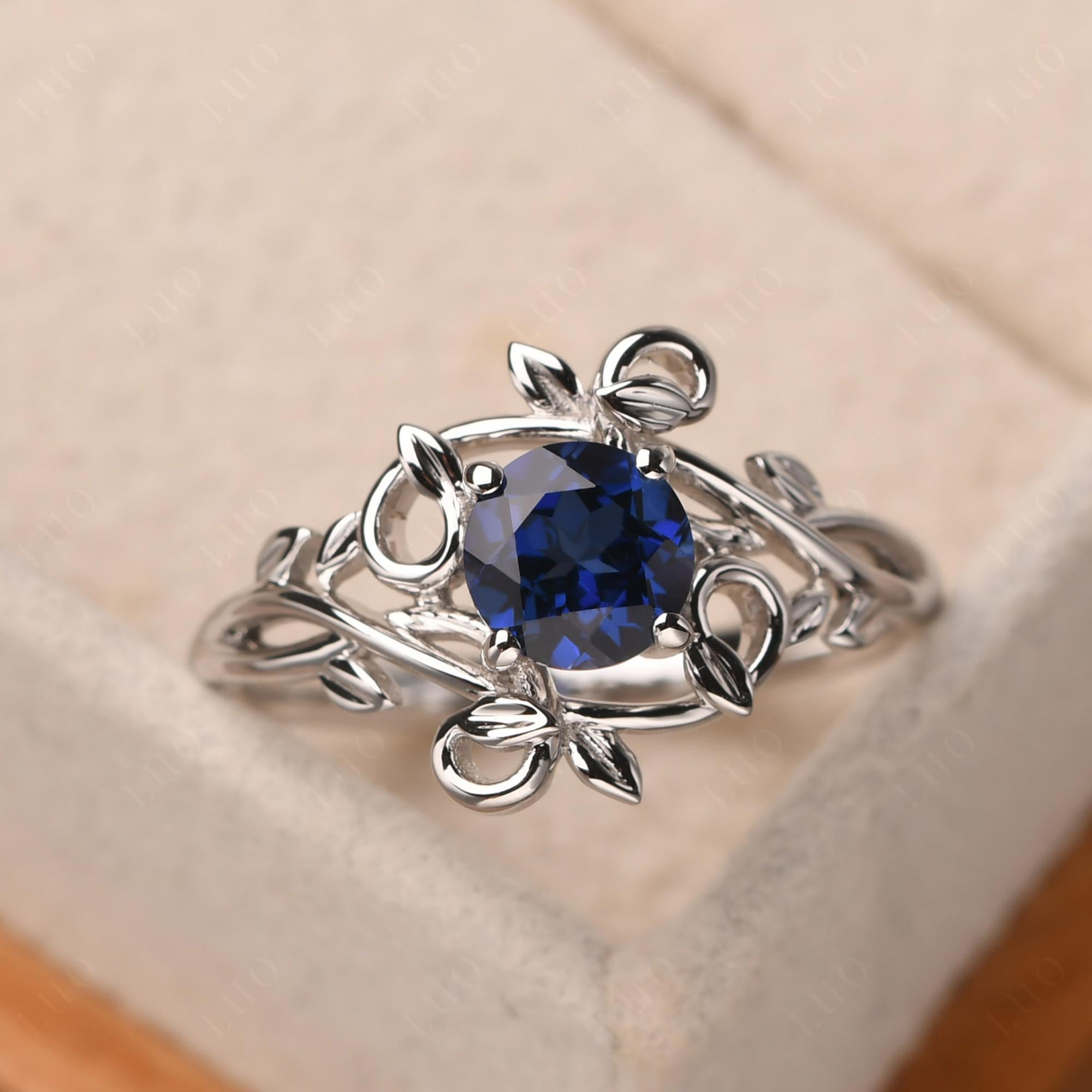 Round Cut Lab Sapphire Leaf Ring - LUO Jewelry