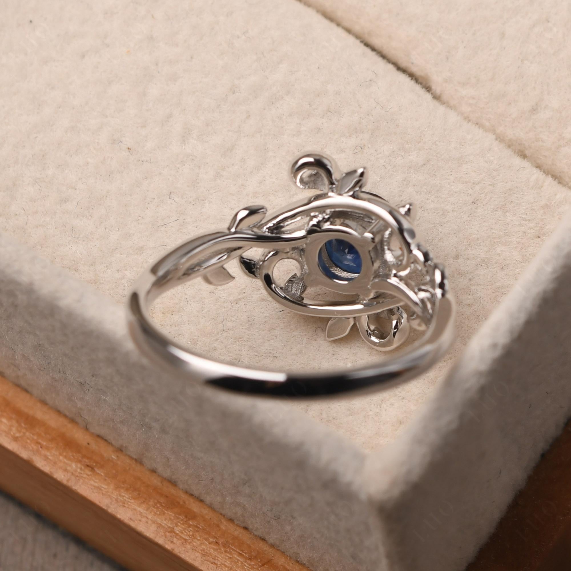 Round Cut Lab Sapphire Leaf Ring - LUO Jewelry