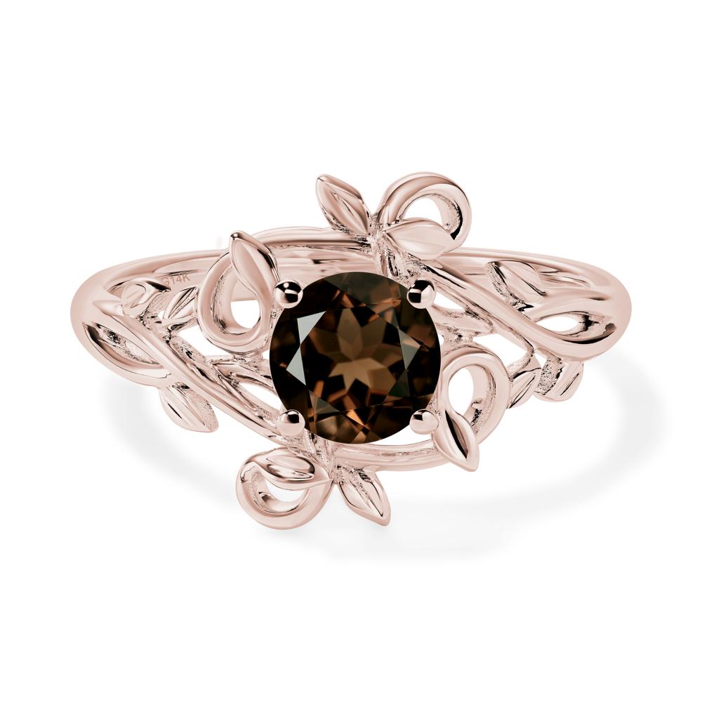 Round Cut Smoky Quartz Leaf Ring - LUO Jewelry #metal_14k rose gold