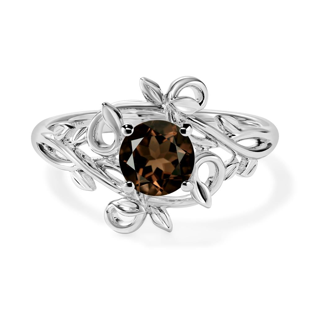 Round Cut Smoky Quartz Leaf Ring - LUO Jewelry #metal_14k white gold