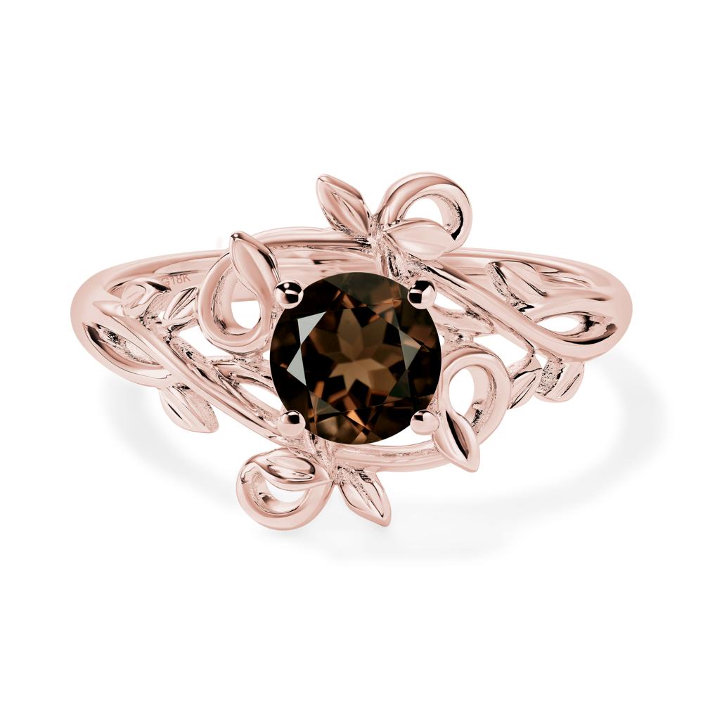 Round Cut Smoky Quartz Leaf Ring - LUO Jewelry #metal_18k rose gold