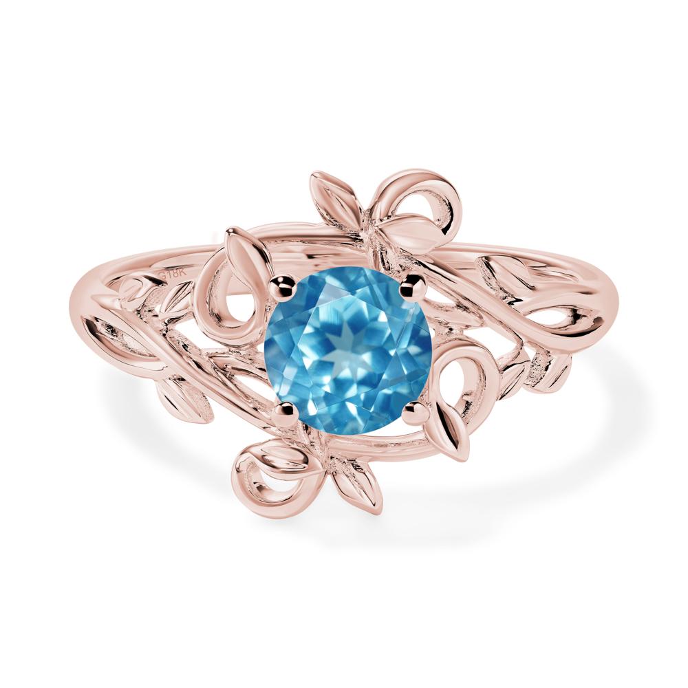 Round Cut Swiss Blue Topaz Leaf Ring - LUO Jewelry #metal_18k rose gold