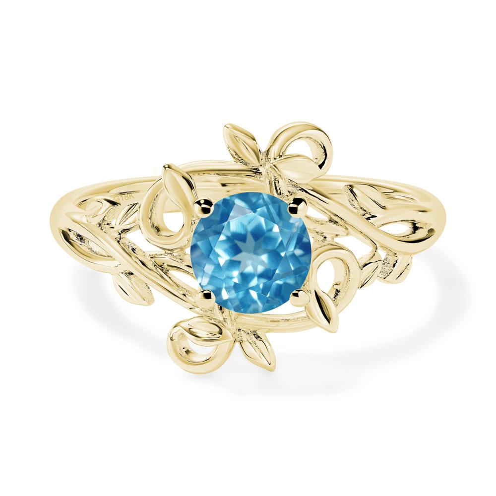 Round Cut Swiss Blue Topaz Leaf Ring - LUO Jewelry #metal_18k yellow gold