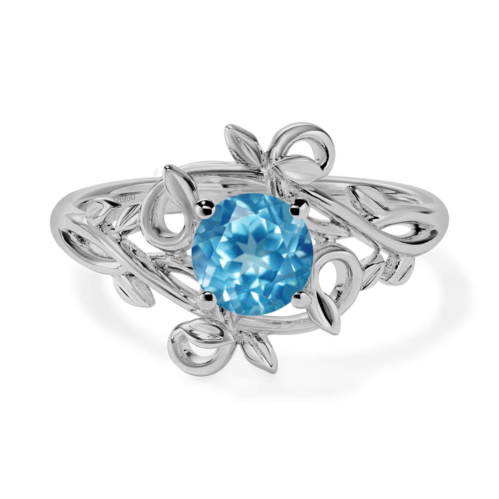 Round Cut Swiss Blue Topaz Leaf Ring - LUO Jewelry #metal_platinum