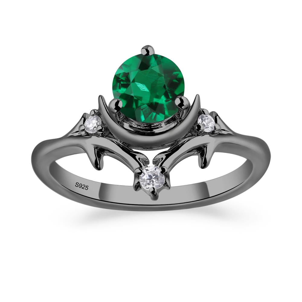 Moon and Back Emerald Ring - LUO Jewelry #metal_black finish sterling silver