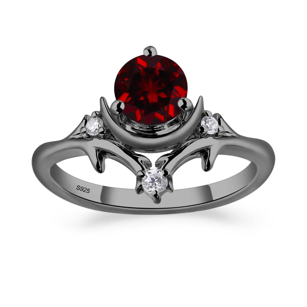 Moon and Back Garnet Ring - LUO Jewelry #metal_black finish sterling silver