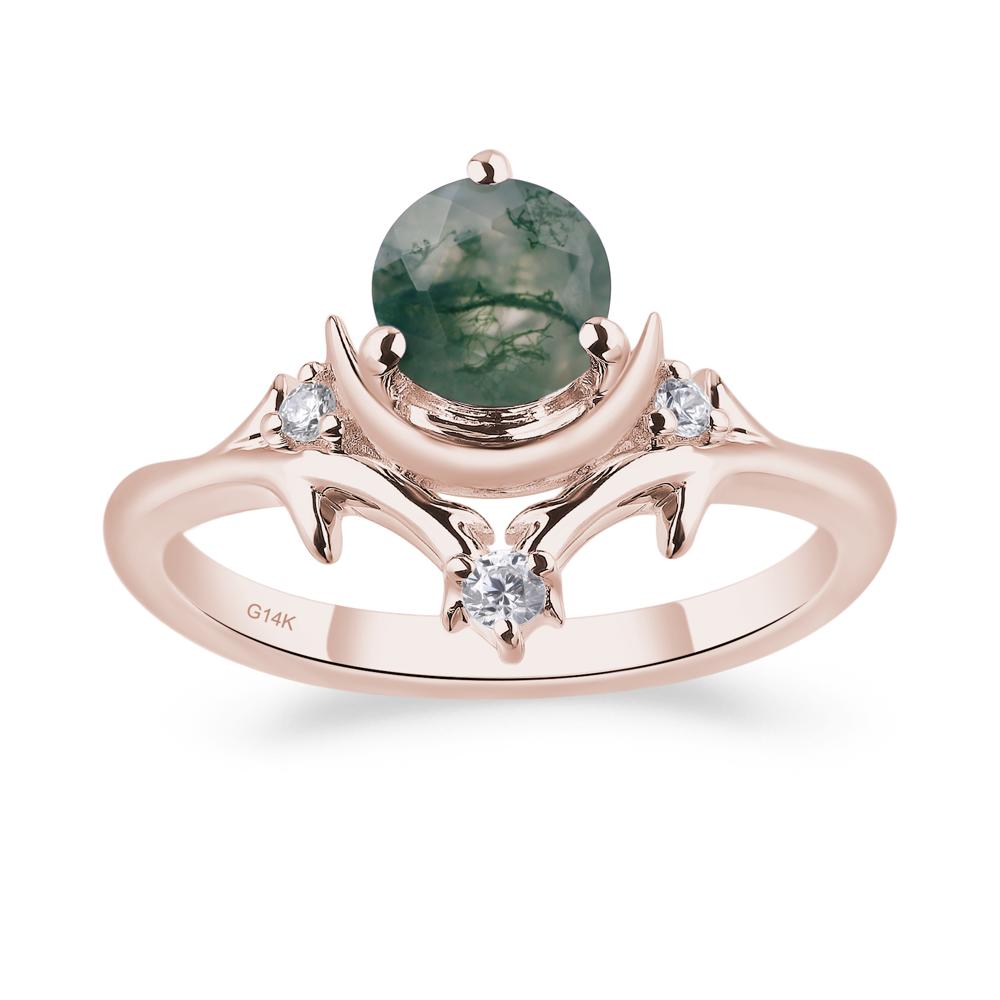 Moon and Back Moss Agate Ring - LUO Jewelry #metal_14k rose gold