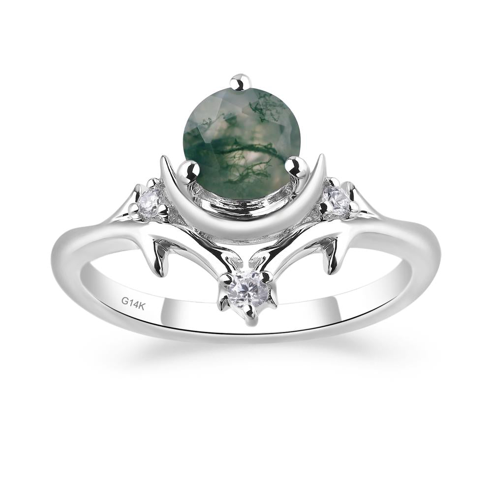 Moon and Back Moss Agate Ring - LUO Jewelry #metal_14k white gold