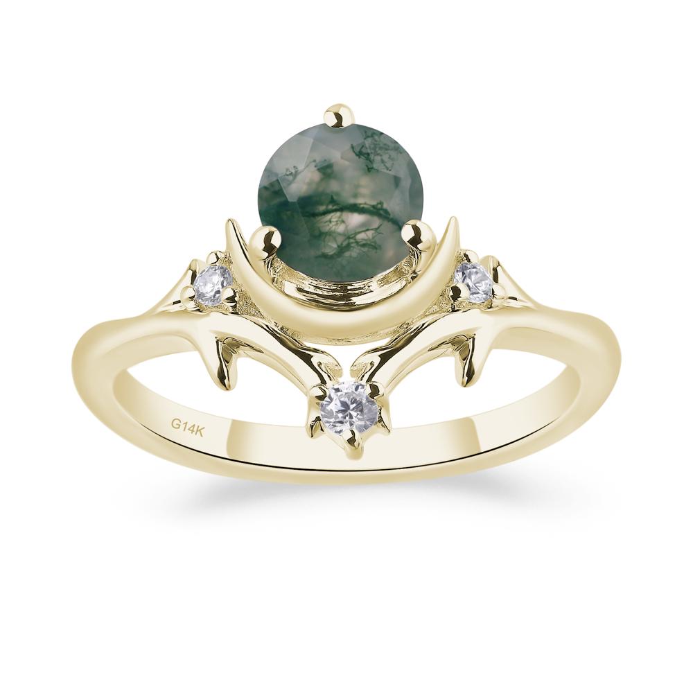 Moon and Back Moss Agate Ring - LUO Jewelry #metal_14k yellow gold