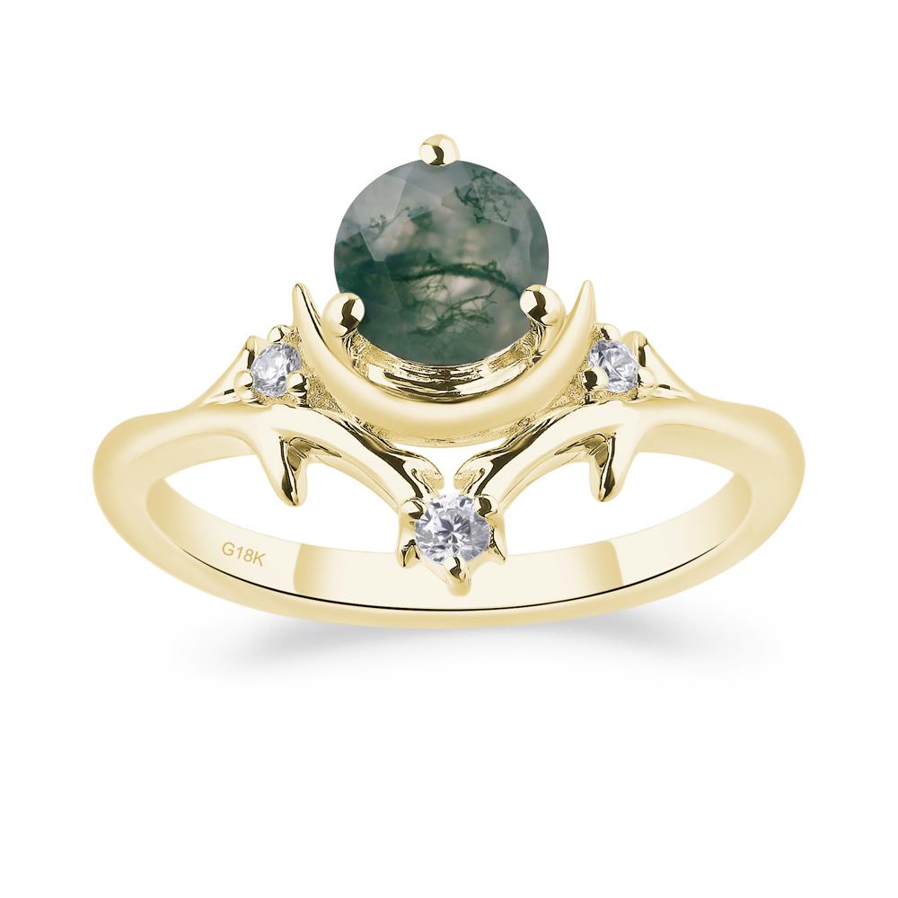 Moon and Back Moss Agate Ring - LUO Jewelry #metal_18k yellow gold