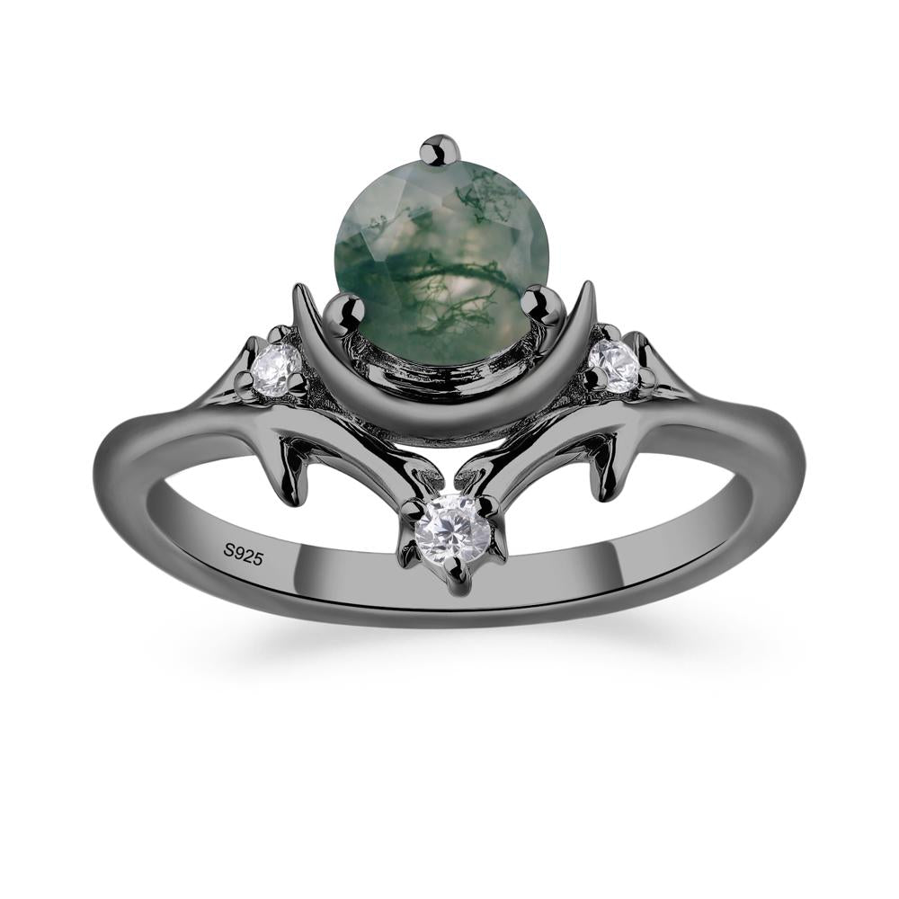 Moon and Back Moss Agate Ring - LUO Jewelry #metal_black finish sterling silver