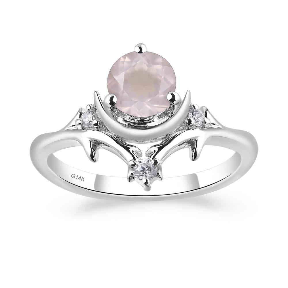 Moon and Back Rose Quartz Ring - LUO Jewelry #metal_14k white gold