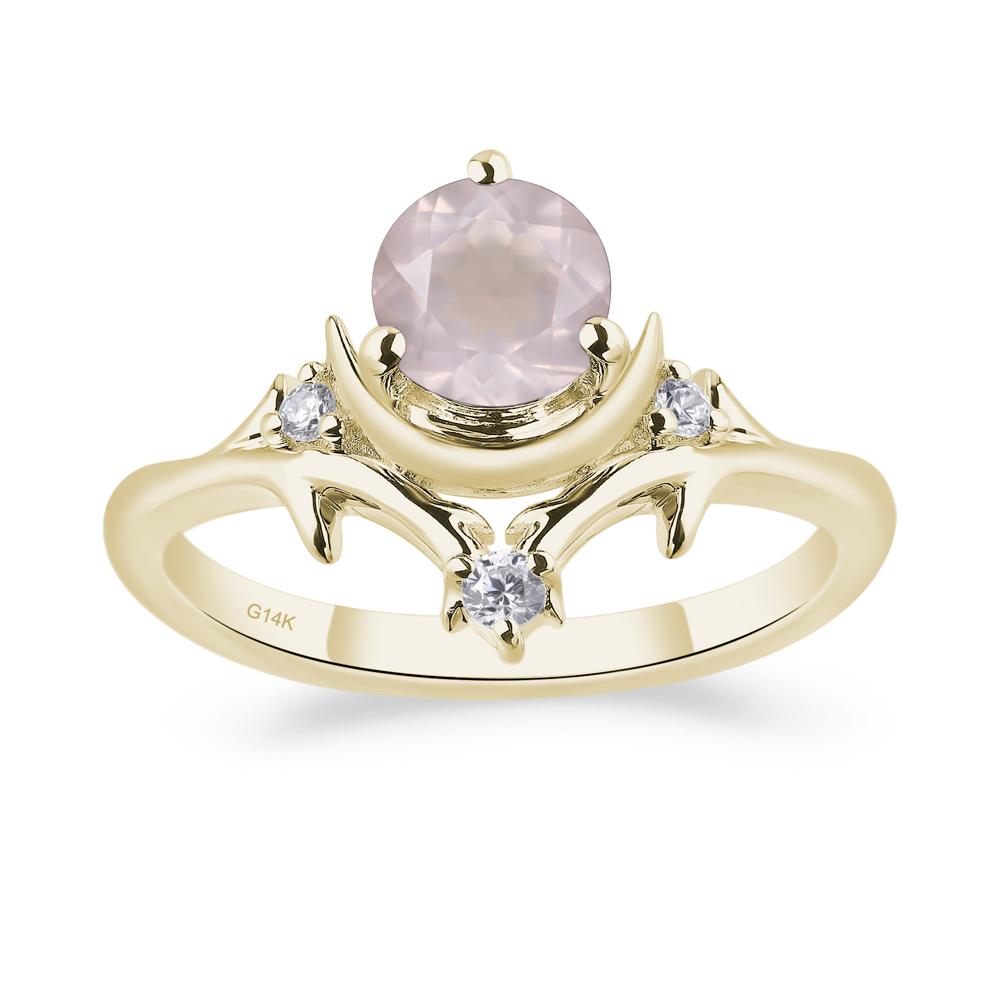 Moon and Back Rose Quartz Ring - LUO Jewelry #metal_14k yellow gold