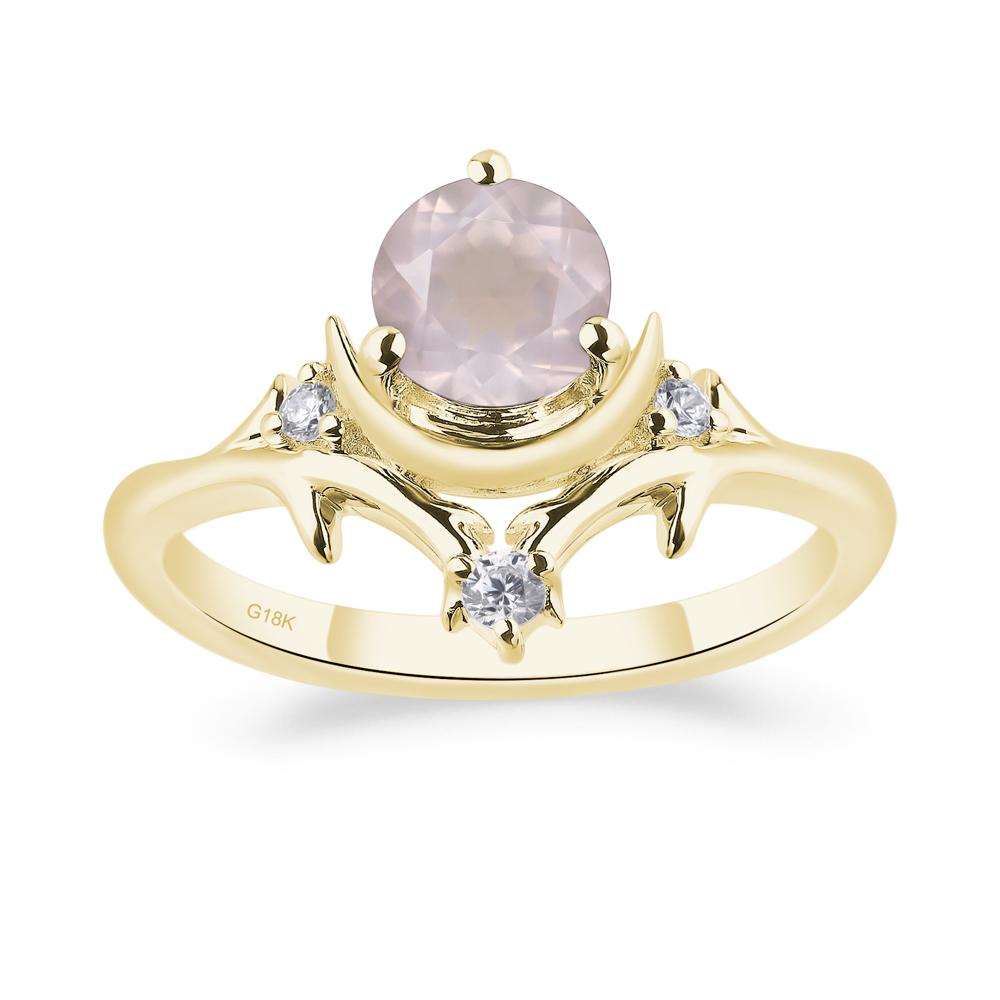 Moon and Back Rose Quartz Ring - LUO Jewelry #metal_18k yellow gold