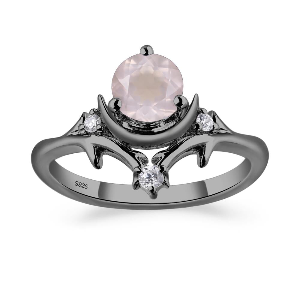 Moon and Back Rose Quartz Ring - LUO Jewelry #metal_black finish sterling silver