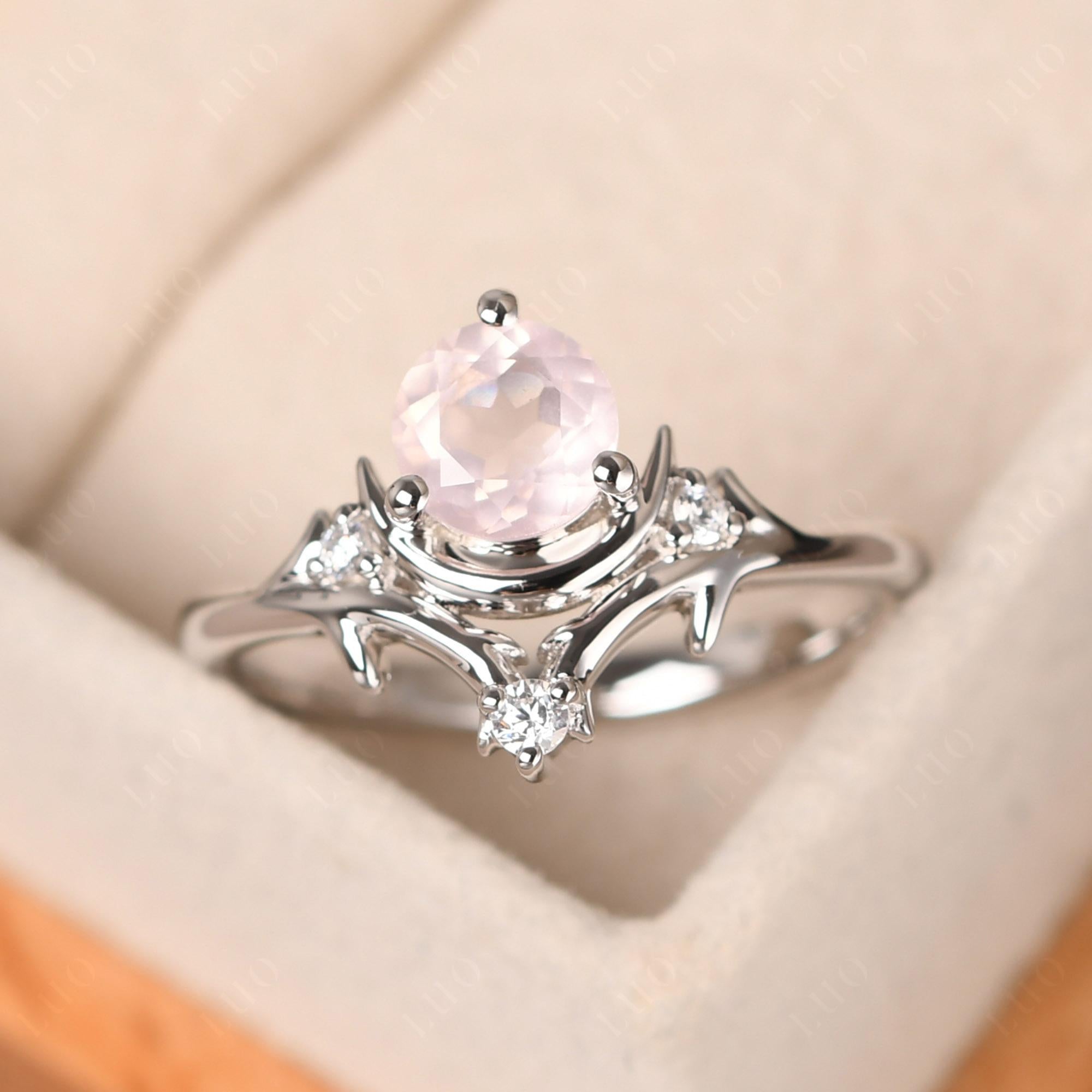 Moon and Back Rose Quartz Ring - LUO Jewelry