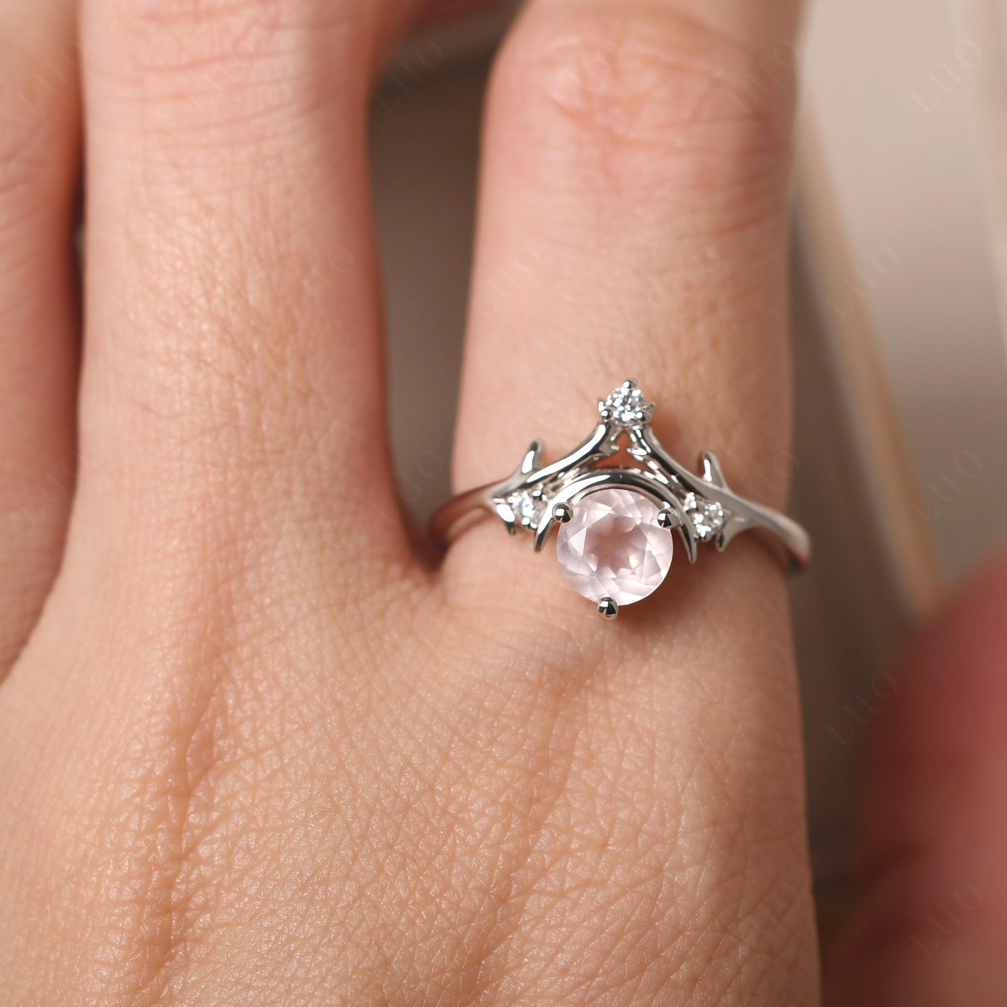 Moon and Back Rose Quartz Ring - LUO Jewelry