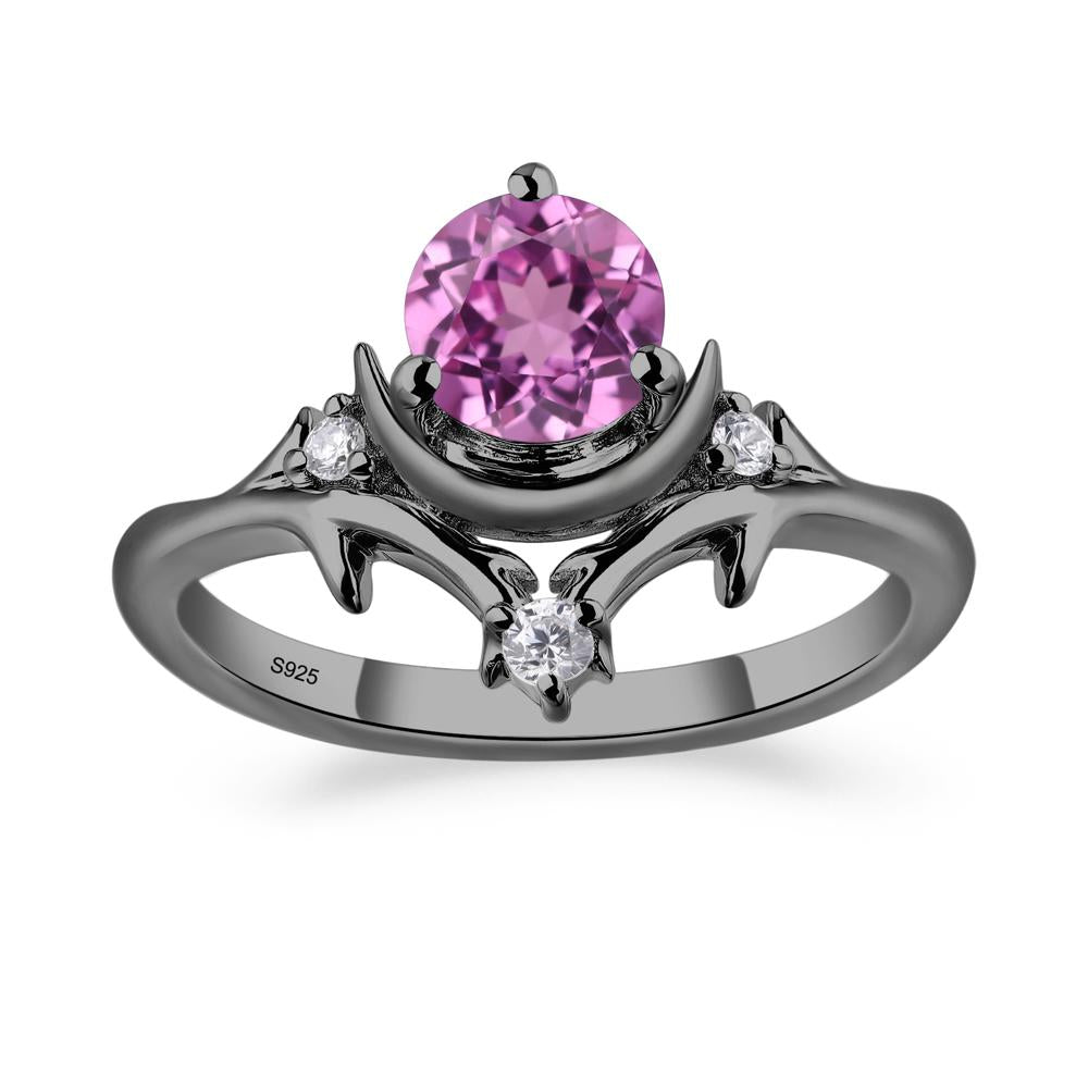 Moon and Back Pink Sapphire Ring - LUO Jewelry #metal_black finish sterling silver