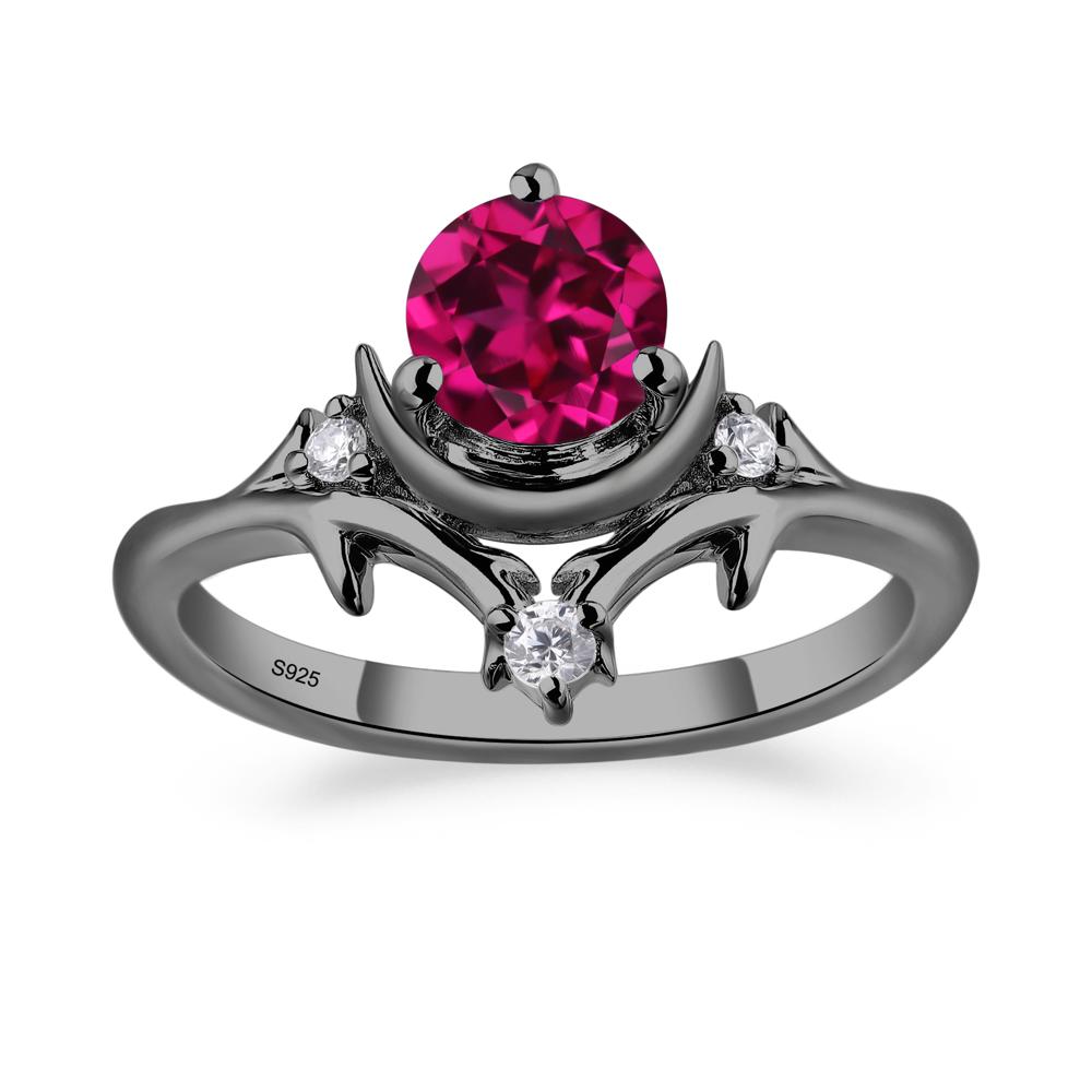 Moon and Back Ruby Ring - LUO Jewelry #metal_black finish sterling silver