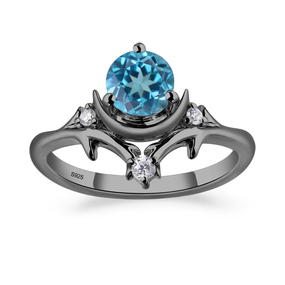 Moon and Back Swiss Blue Topaz Ring - LUO Jewelry #metal_black finish sterling silver