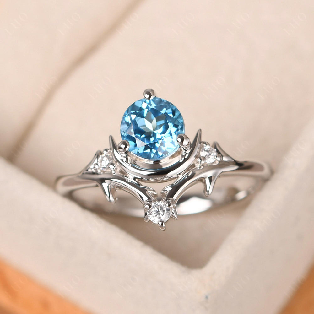Round Shaped Dainty Swiss Blue Topaz Ring - LUO Jewelry