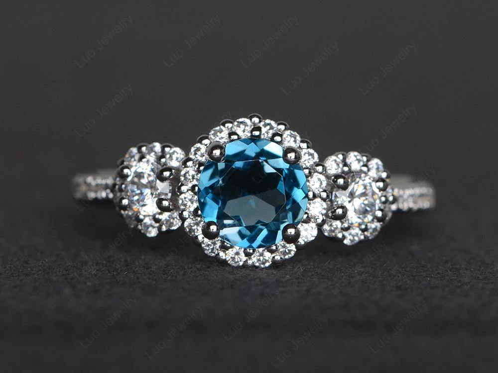 London Blue Topaz Engagement Ring Art Deco Silver - LUO Jewelry
