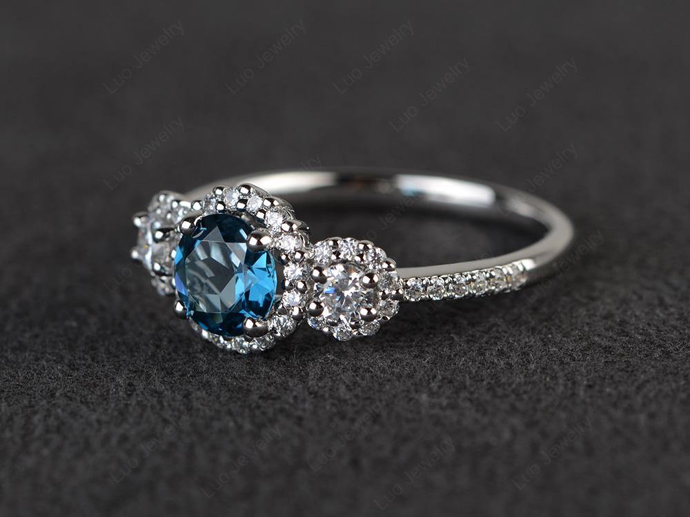 London Blue Topaz Engagement Ring Art Deco Silver - LUO Jewelry