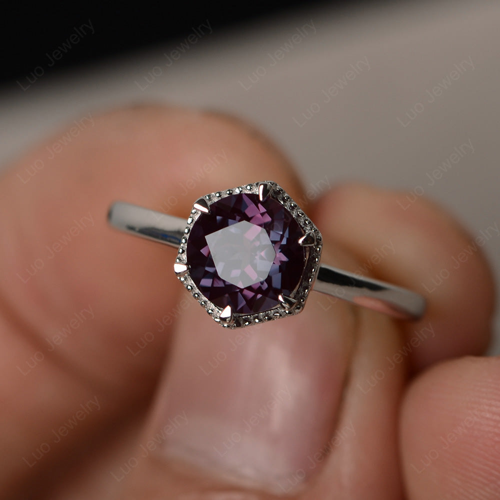 Alexandrite Hexagon Solitaire Engagement Ring - LUO Jewelry