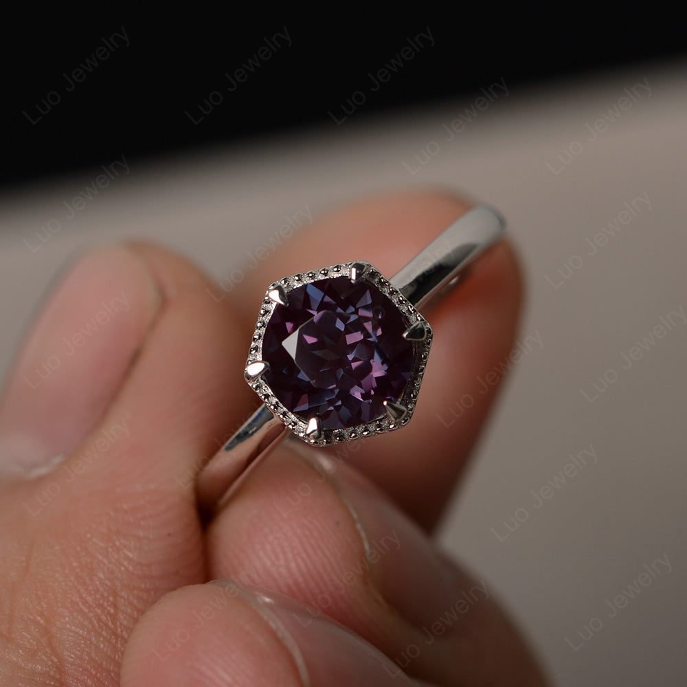 Alexandrite Hexagon Solitaire Engagement Ring - LUO Jewelry