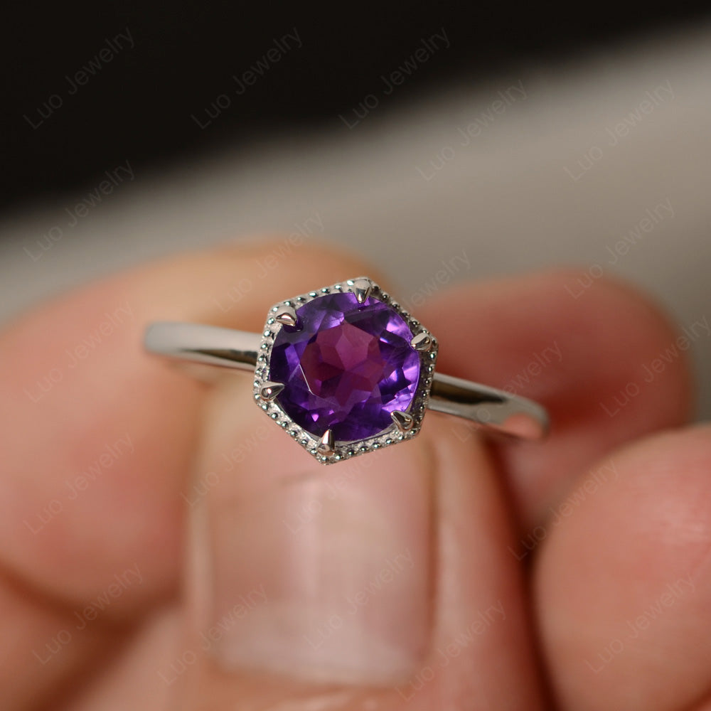 Amethyst Hexagon Solitaire Engagement Ring - LUO Jewelry