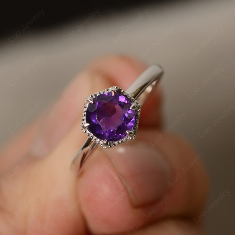 Amethyst Hexagon Solitaire Engagement Ring - LUO Jewelry