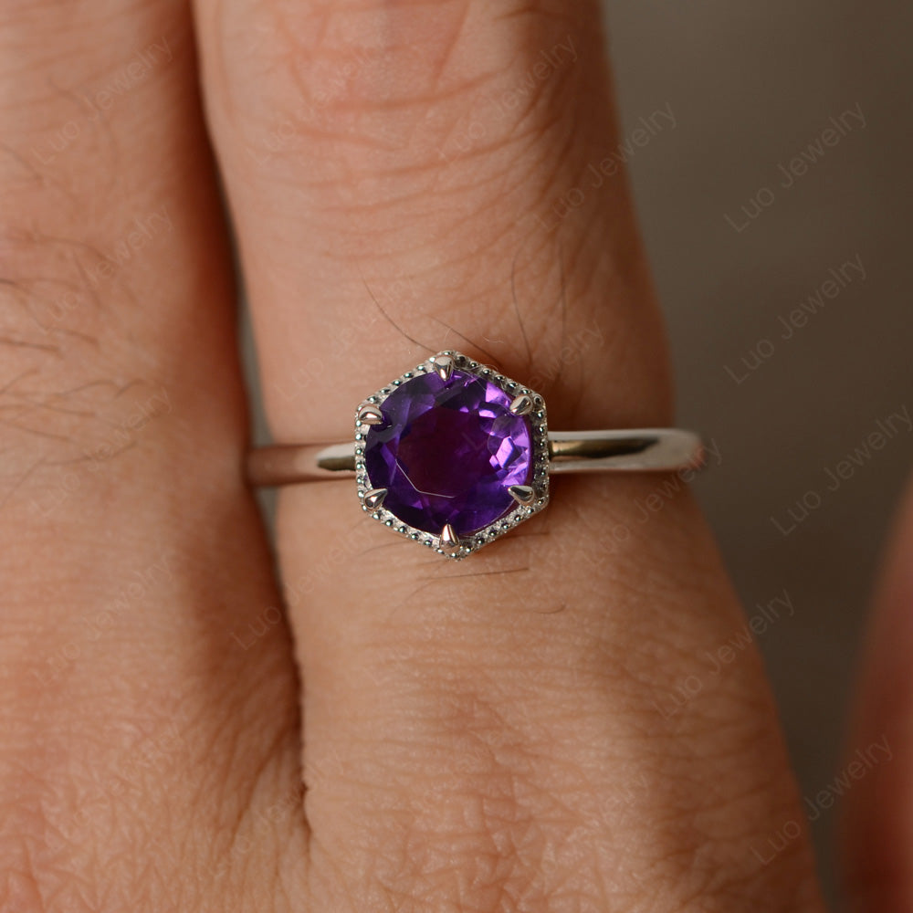 Amethyst Hexagon Solitaire Engagement Ring - LUO Jewelry
