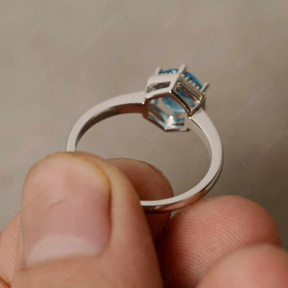 Aquamarine Hexagon Solitaire Engagement Ring - LUO Jewelry