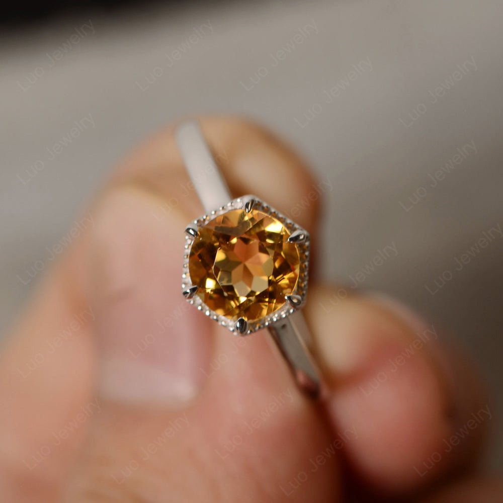 Citrine Hexagon Solitaire Engagement Ring - LUO Jewelry
