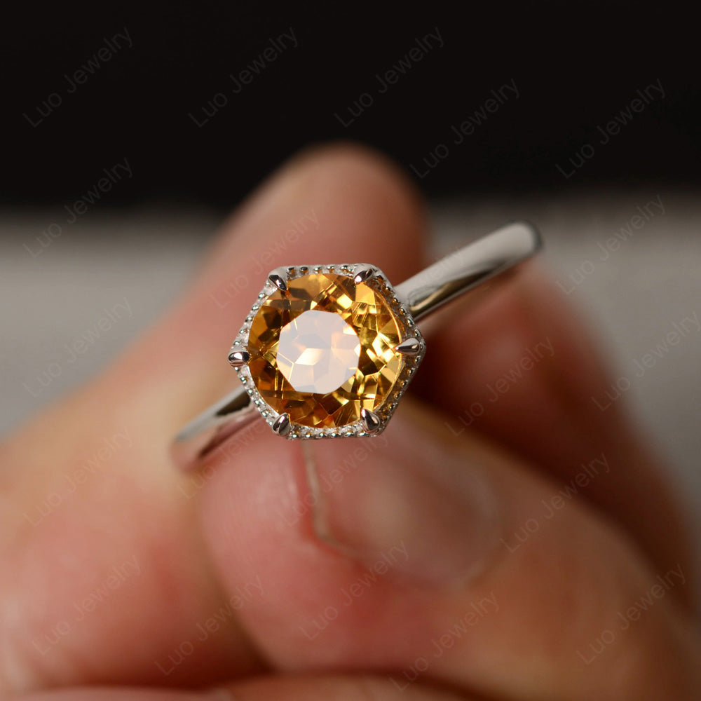 Citrine Hexagon Solitaire Engagement Ring - LUO Jewelry