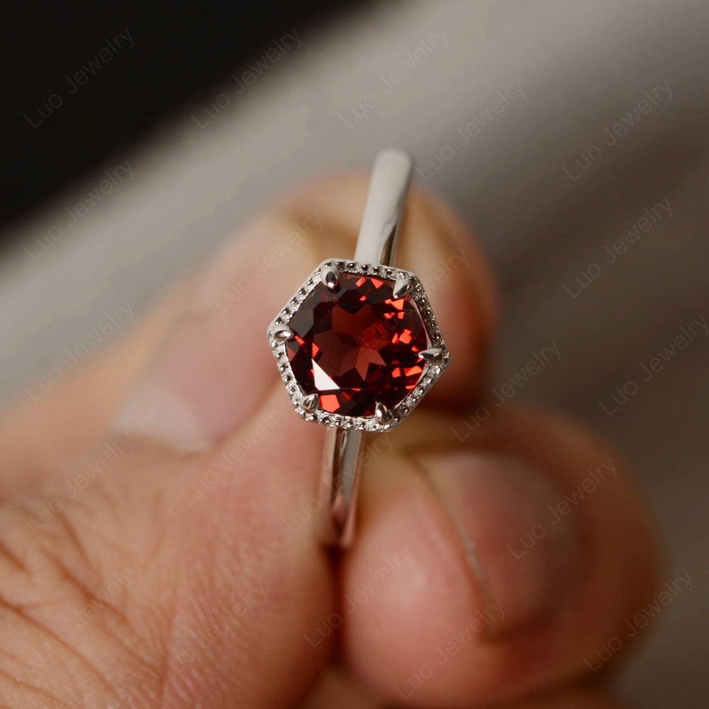 Garnet Hexagon Solitaire Engagement Ring - LUO Jewelry