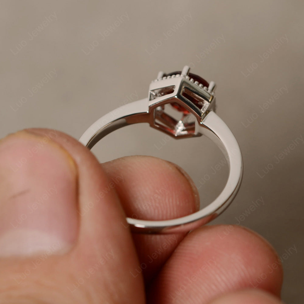 Garnet Hexagon Solitaire Engagement Ring - LUO Jewelry