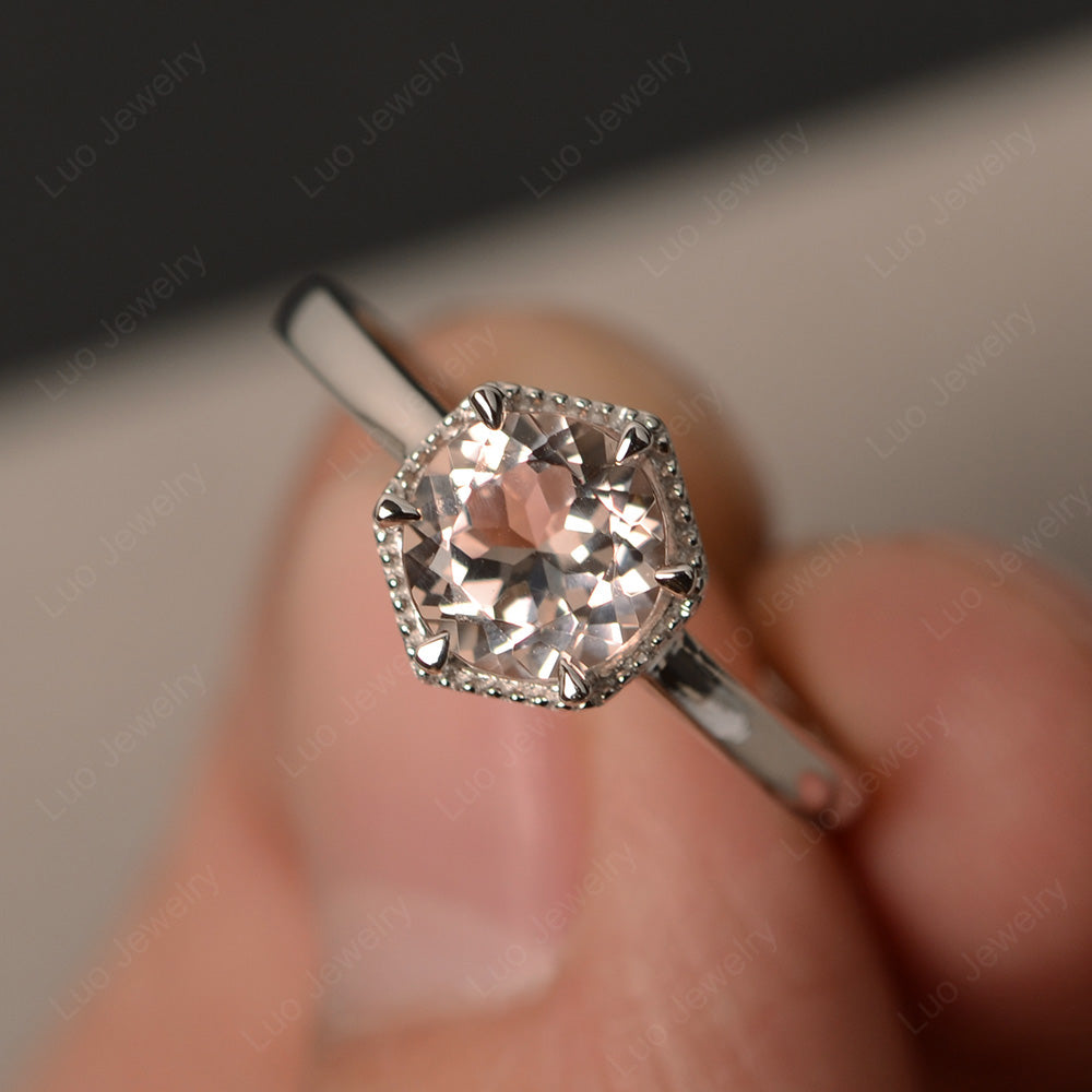 Morganite Hexagon Solitaire Engagement Ring - LUO Jewelry