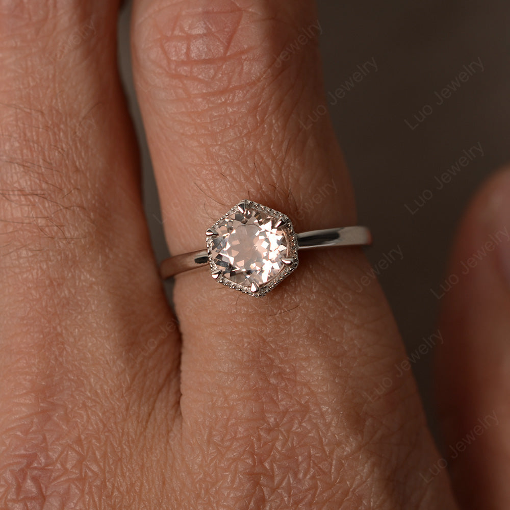 Morganite Hexagon Solitaire Engagement Ring - LUO Jewelry