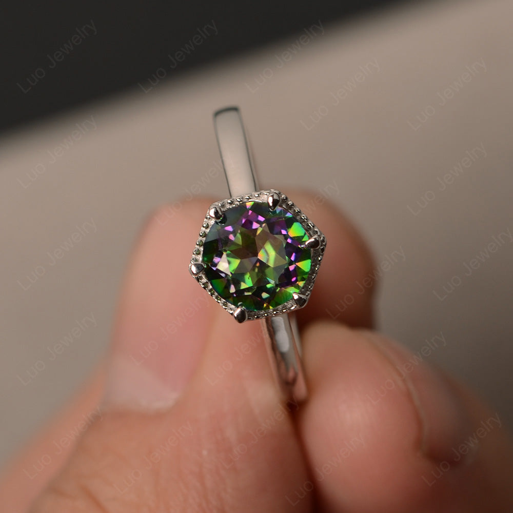 Mystic Topaz Hexagon Solitaire Engagement Ring - LUO Jewelry
